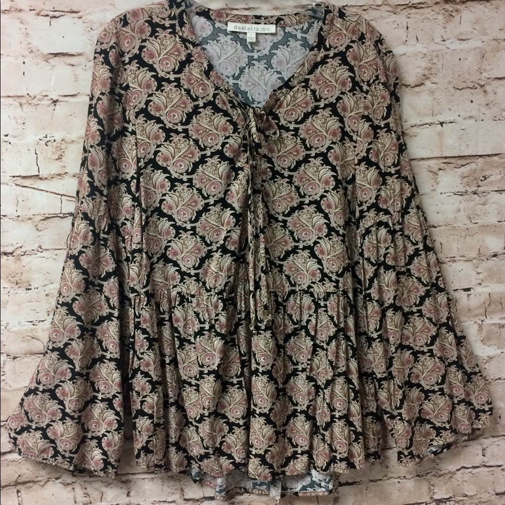 Daniel Rainn Peplum Boho Tie Front Blouse Small